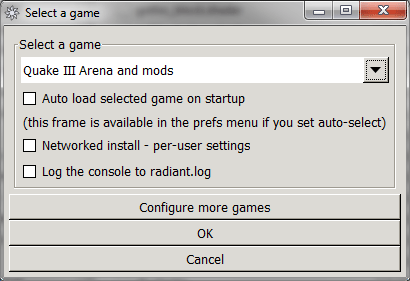 Game setup dialog box